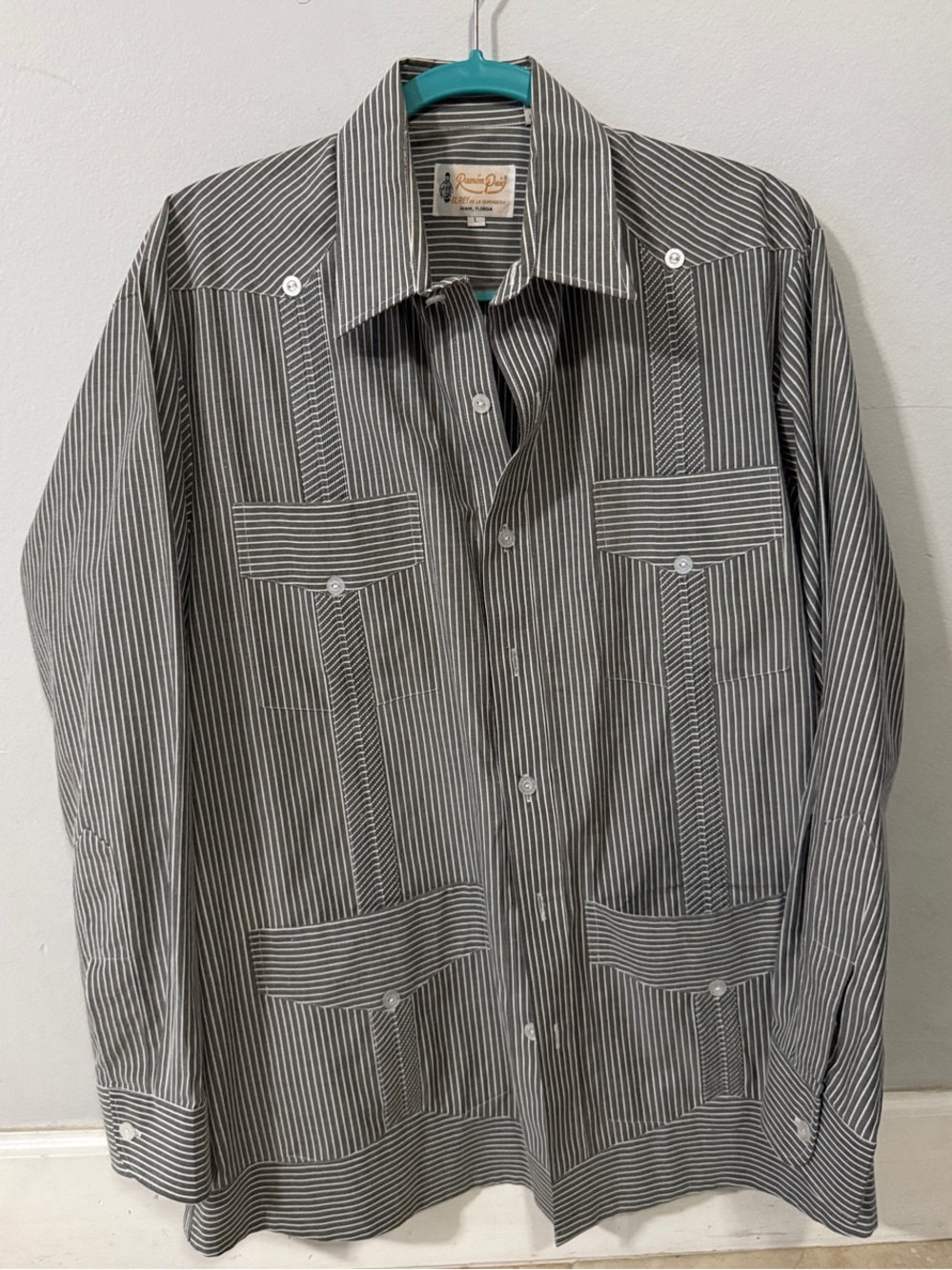 Ramon Puig Striped Button-Up Shirt in Gray and White